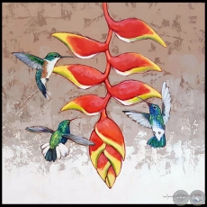 Picaflores con flor pico de loro - Pintura de Mnica Goetze